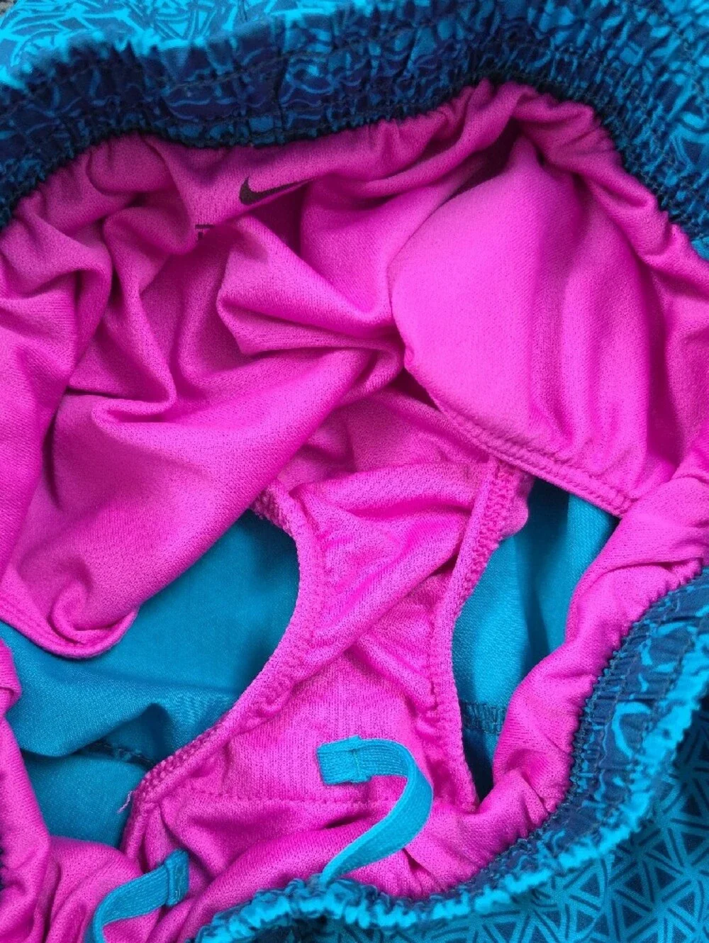 Nike Blue Geometric Kids Shorts with Pink Side Panels